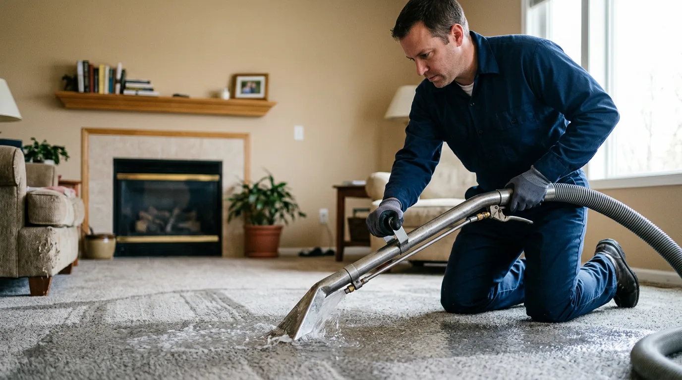 Water damage restoration technician working near Danville, AL